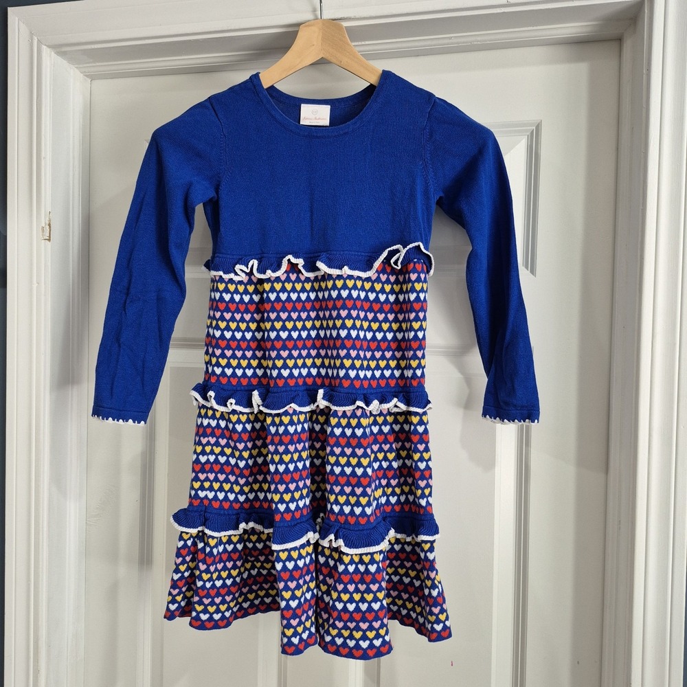 Hanna Andersson Dress Girls 130 8 Knit Tiered Hearts Party‎ Sweater Holiday